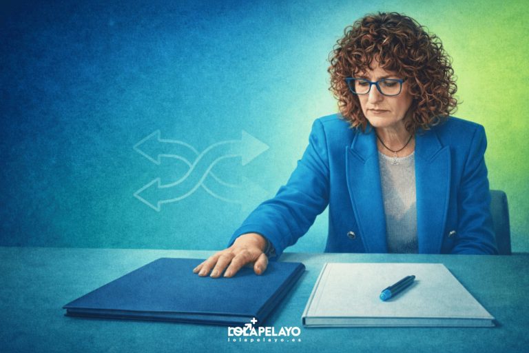 Consultora revisando documentos antes de una decisión compleja en la empresa, ejemplo de inteligencia emocional aplicada al liderazgo.