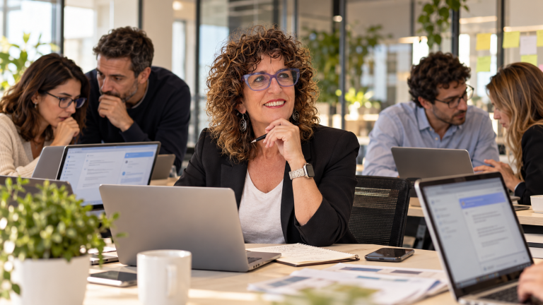 Uso de inteligencia artificial en empresas con equipo trabajando con IA y criterio profesional